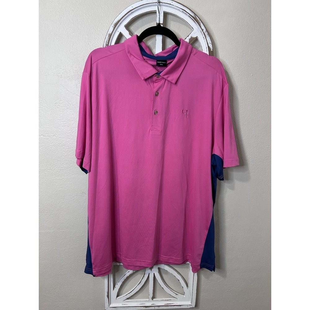 Short Par 4 MENS XXL Pink Navy Colorblock Short Sleeve Golf Polo *103